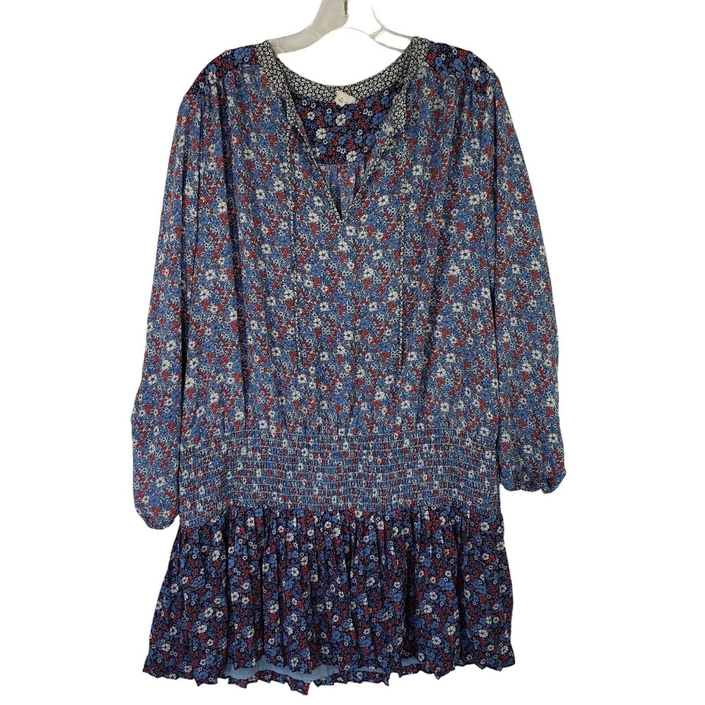 GAP Blue Floral Long Sleeve Tiered Dress